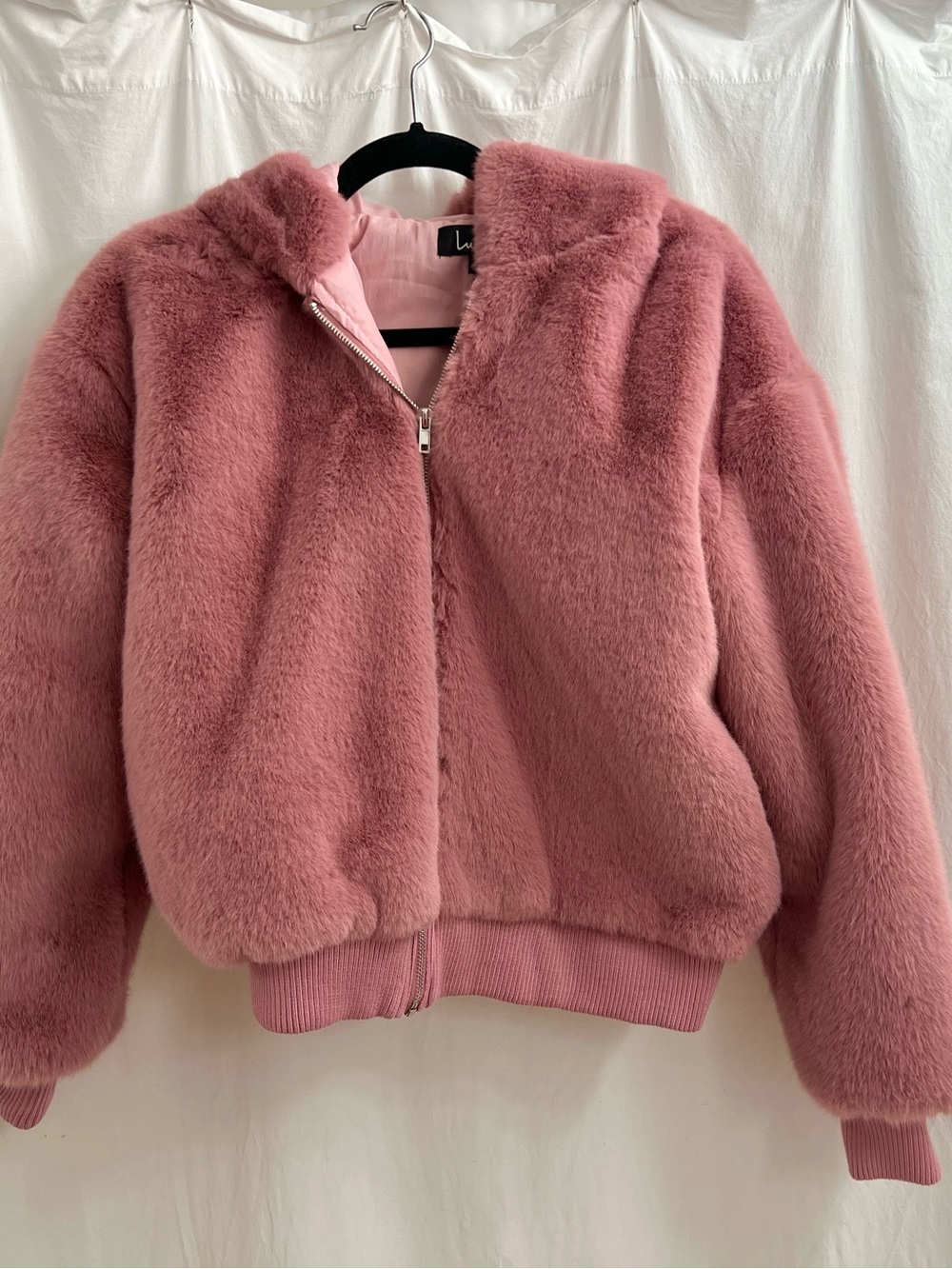 Lulu's Dusty Rose Faux Fur Bomber Jacket